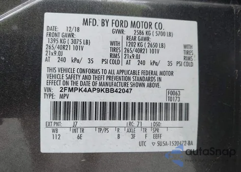 2019 Ford Edge St from USA, damaged, VIN 2FMPK4AP9KBB42047